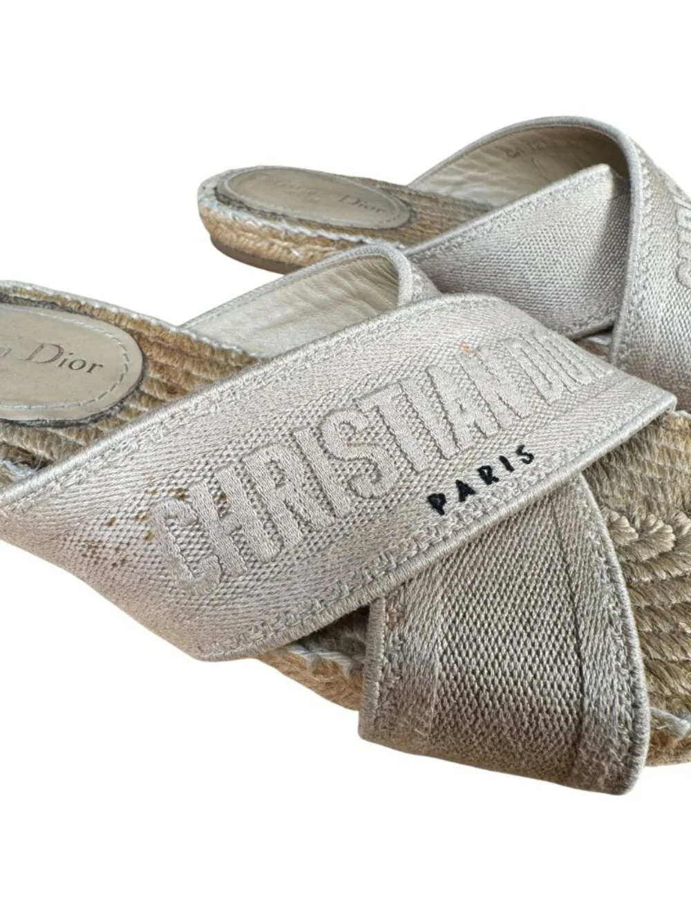 Dior Granville Criss Cross Espadrille Sandals Beige Tan EU 37 US 7